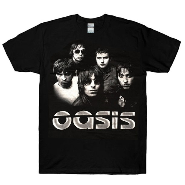 Oasis Band Photo Early 00s T-Shirt Black Fullsize S-4XL