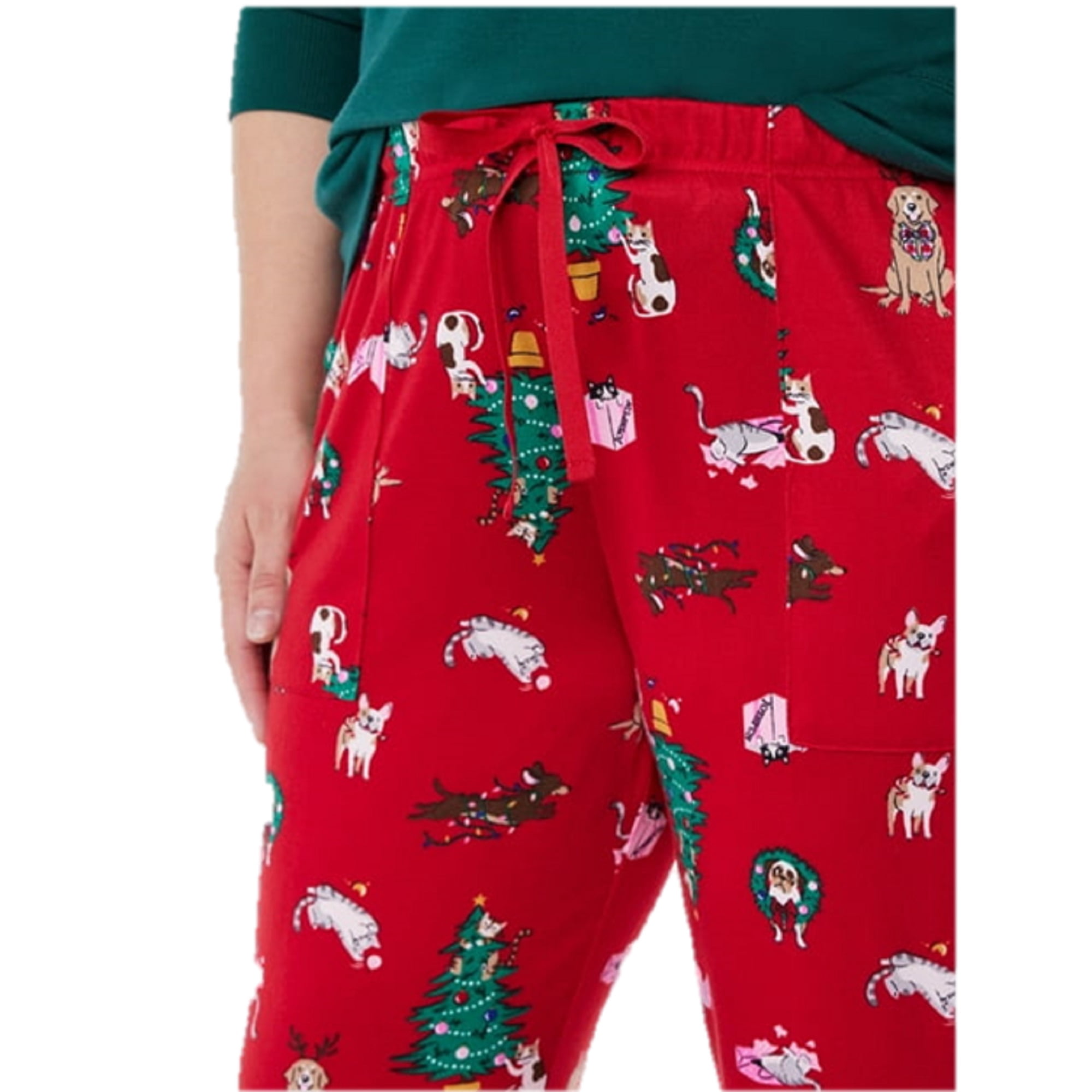 Women's Brushed Hacci Knit Sleep Joggers - Red, Cat & Dogs, Size Large