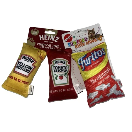 Plush Heinz Ketchup & Yellow Mustard Catnip Cat Toy &ndash; Crinkle Sound Fun