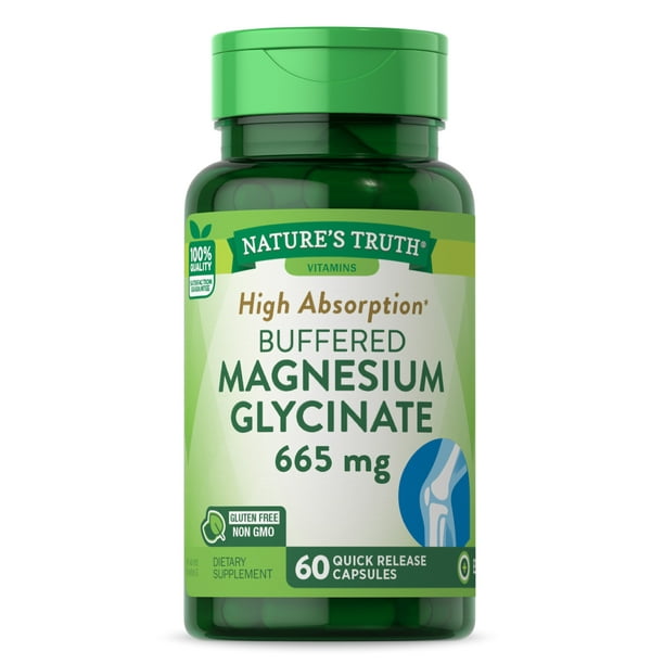 Magnesium Glycinate Capsules 665mg 60 Count NonGMO, Gluten Free Supplement by Nature's