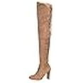 thumbnail image 2 of Womens Stretchy Thigh High Pull String Chunk Heel Combat Boots (6, Taupe Suede), 2 of 4