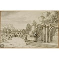 thumbnail image 2 of Bernard Picart 14x11 Black Ornate Wood Framed Double Matted Museum Art Print Titled: Formal Garden with Fountain in Foreground, 2 of 5