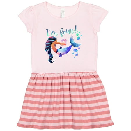 

Inktastic I m Four! 4th Birthday Pink and Blue Mermaid Gift Toddler Girl Dress