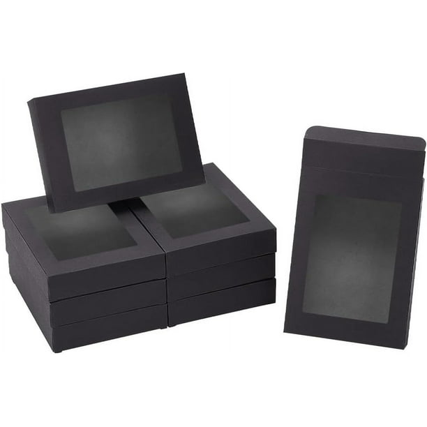 24 cajas de regalo negras plegables de papel para galletas, repostería y dulces, con ventana, 5,7 x 4,1 x 1 cm.