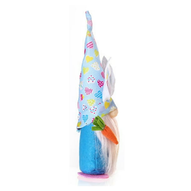 Bearachild Conejito de Pascua zanahoria Gnomo muñeca sin rostro decoración flor estampado conejo niños arreglo suministros fiesta enano Decoración Kits de decoración para fiestas Corazón azul Bearachild HA070626-01