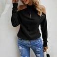 thumbnail image 2 of oqasdz Women Sweaters Solid Color Off Shoulder Tops Crossed V Neck Long Sleeve Crop Halter Pullover Sweaters Fashion Casual Versatile, 2 of 5