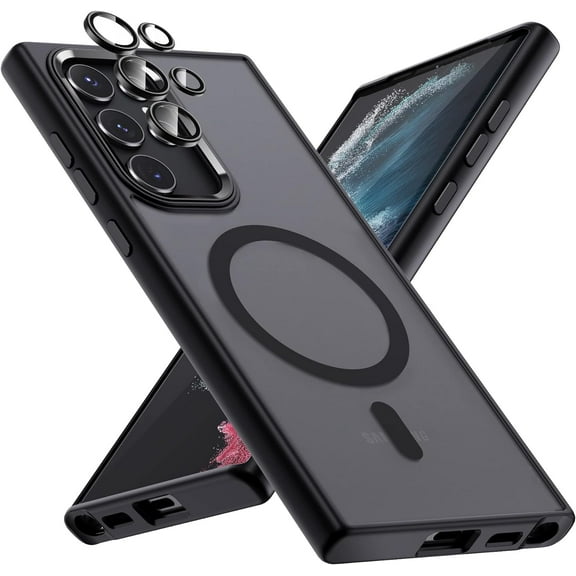 Translucent Matte for Samsung Galaxy S23 Ultra Case [Compatible with MagSafe] Slim Thin Magnetic Cover with Camera Lens Protector Shockproof Phone Shell (Black)