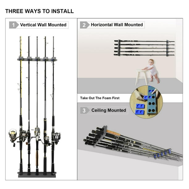 Fishing Rod Holder Store 10 Rods Support for Garage Display