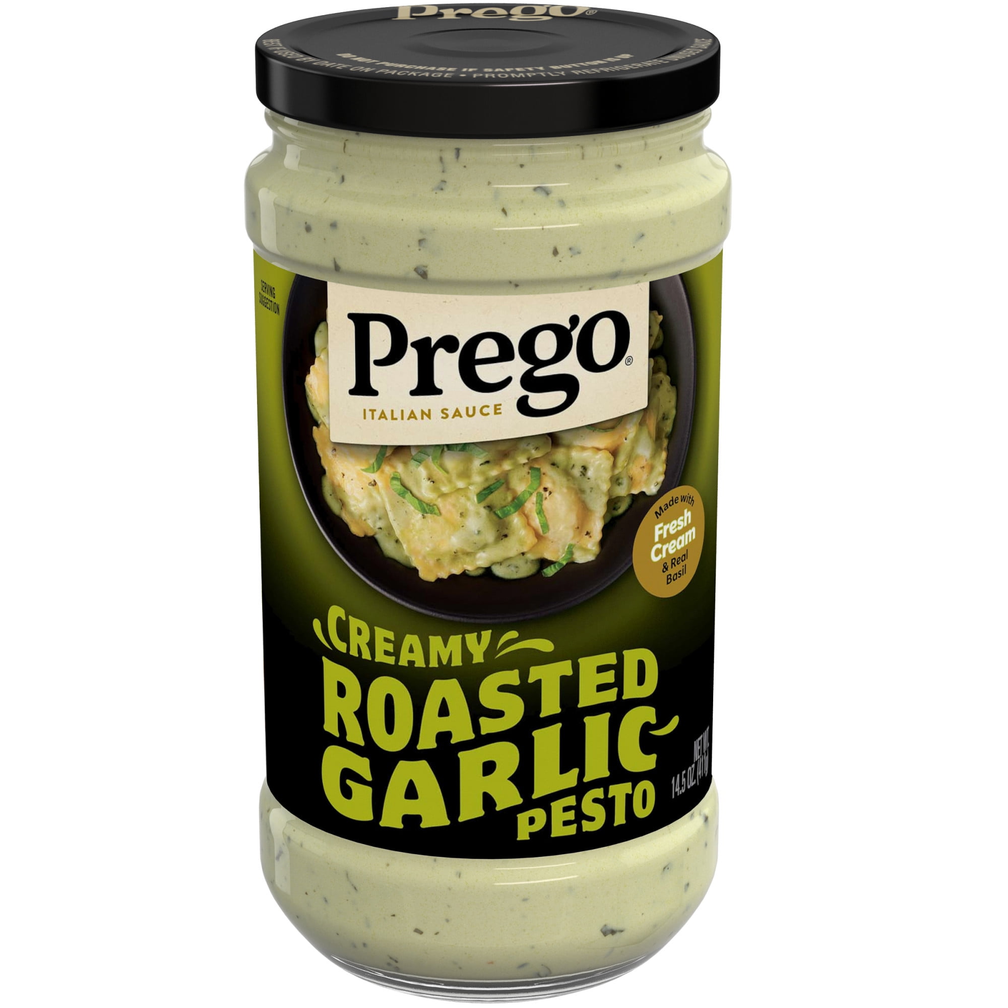 (4 pack) Prego Creamy Roasted Garlic Pesto Pasta Sauce, 14.5 oz Jar