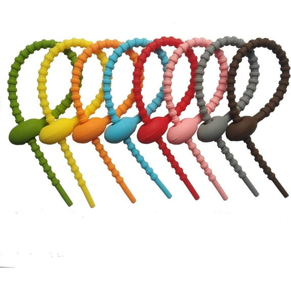 Colorful All-Purpose Silicone Ties, Multi-use Smart tie, Bag Clip, Bread Tie, Food Saver, Reusable Rubber Twist Tie, Cable Ties, Kitchen Trash Bags (16 Pcs, 8 Colors)