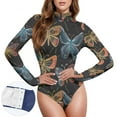 thumbnail image 3 of Butterflies Orange Blue Women's Mock Turtle Neck Long Sleeve Tops Bodysuit Jumpsuit One Piece Leotards Shirt, 3 of 8
