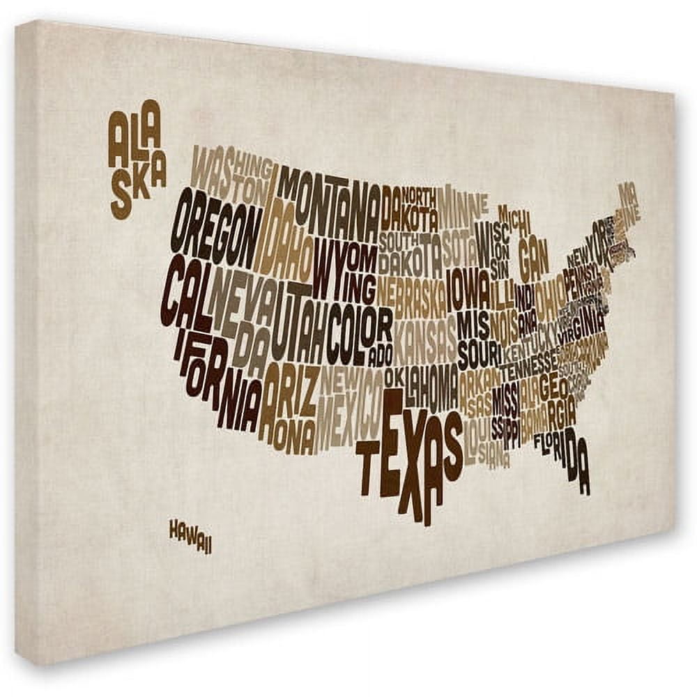 Trademark Art 'USA States Text Map 2' Canvas Art by Michael Tompsett