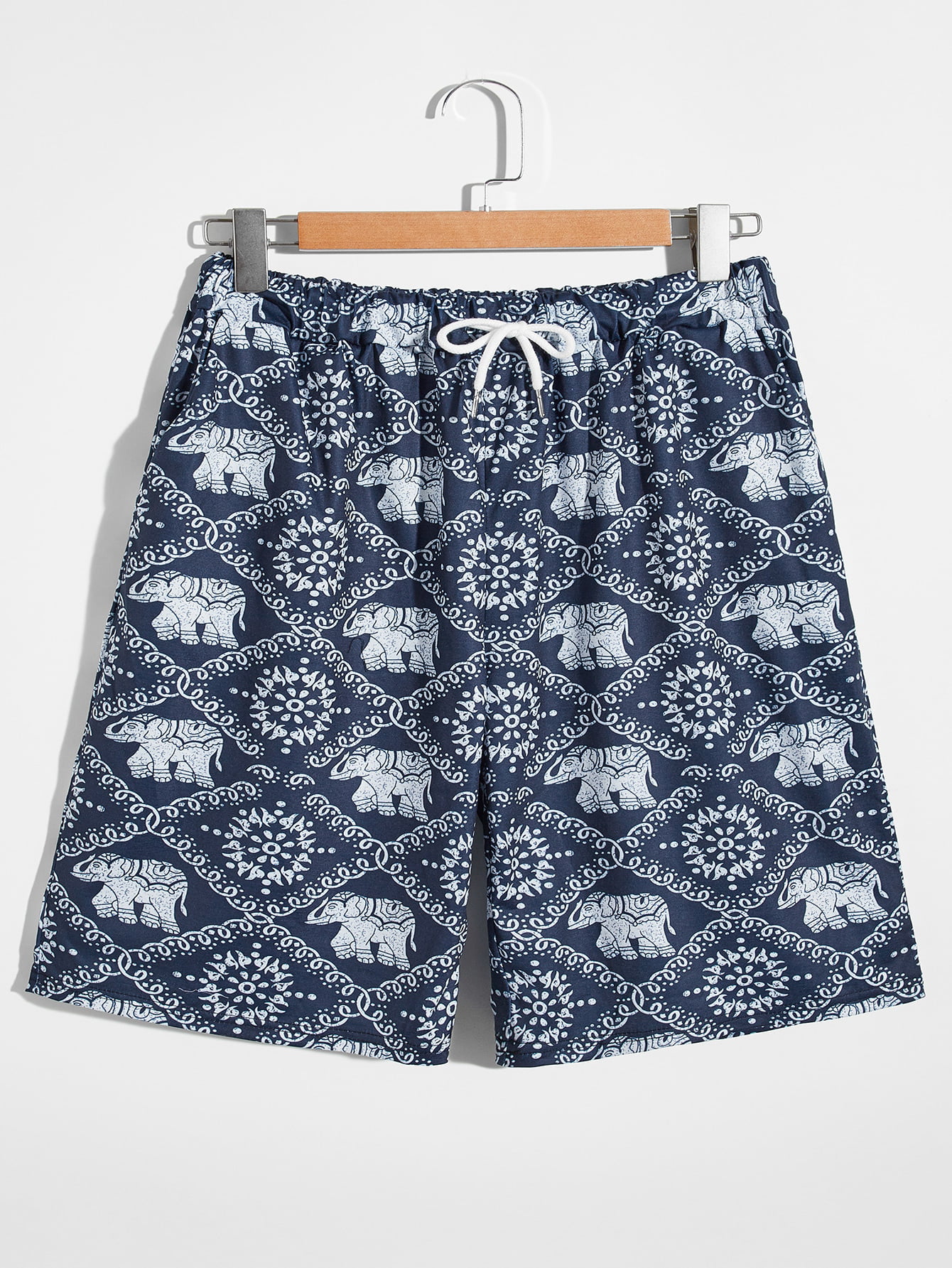 Mens Cargo Shorts Elephant Pattern Adjustable Shorts