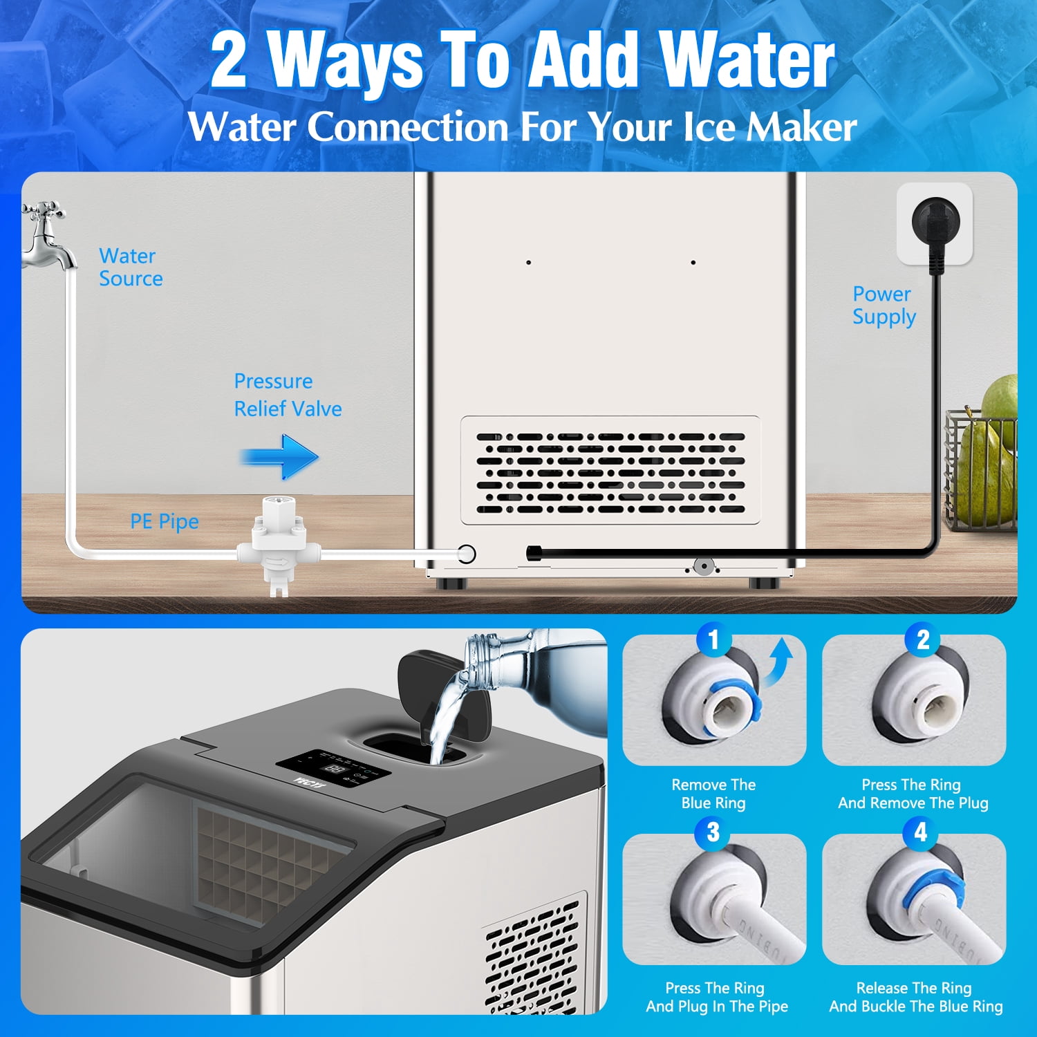 VECYS Countertop Cube Ice Maker, 67LBS Daily, 36 Cubes in 13 Mins