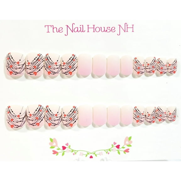You've Got My Heart on a String Ombre Embossed Extra Short Squoval Press-on Nails by The Nail House NH - 24 Pieces