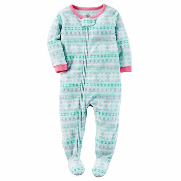 Carters Girls 1 Piece Footed Sleeper Zip Up Fleece Pajama (Mint