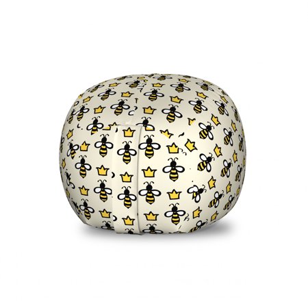 Queen Bee Storage Toy Bag Chair  Repetitive Cartoon Style Bees and Crowns Drawn by Hand  Stuffed Animal Organizer Washable Bag  Large Size  Eggshell Mustard  by Ambesonne