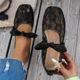 thumbnail image 3 of Gpaecead Women's Lace Mary Jane Flats Breathable Slip On Bow Strap Comfort Casual Summer Shoes For Party, G-Black, 3 of 8