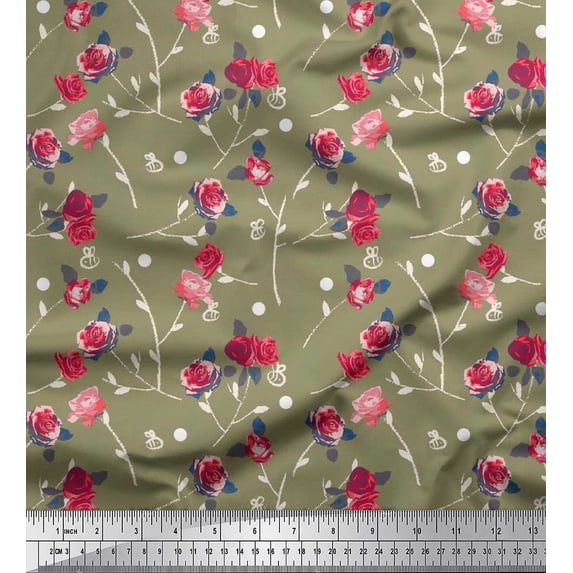 Soimoi Viscose Chiffon Fabric Leaves, & Rose Floral Print Fabric by The Yard 42 Inch Wide