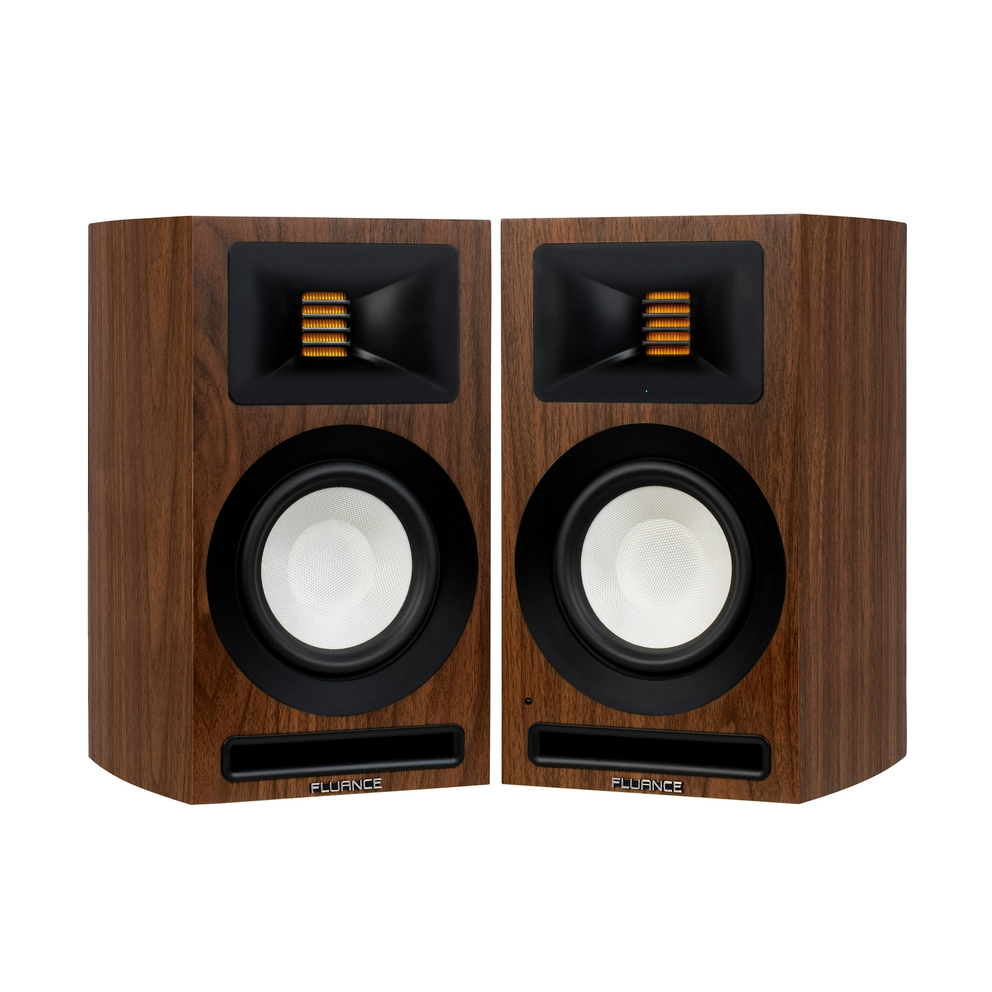 Fluance Ri71 Reference Stereo Powered Bookshelf Speakers with High Performance AMT Tweeters, 5" Drivers, 120W Amplifier for Music, Turntable, TV, PC - HDMI, Bluetooth, RCA & Subwoofer Out (Walnut)