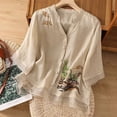 thumbnail image 2 of Pxiakgy Cotton Linen Shirts for Women Loose Tunics Top Summer Gauze Shirts Breathable Top Cotton Linen Tops Mexican Shirts Elbow Sleeve Summer Tops for Women Work Tees Summer Tshirts Soft Floral Top, 2 of 2