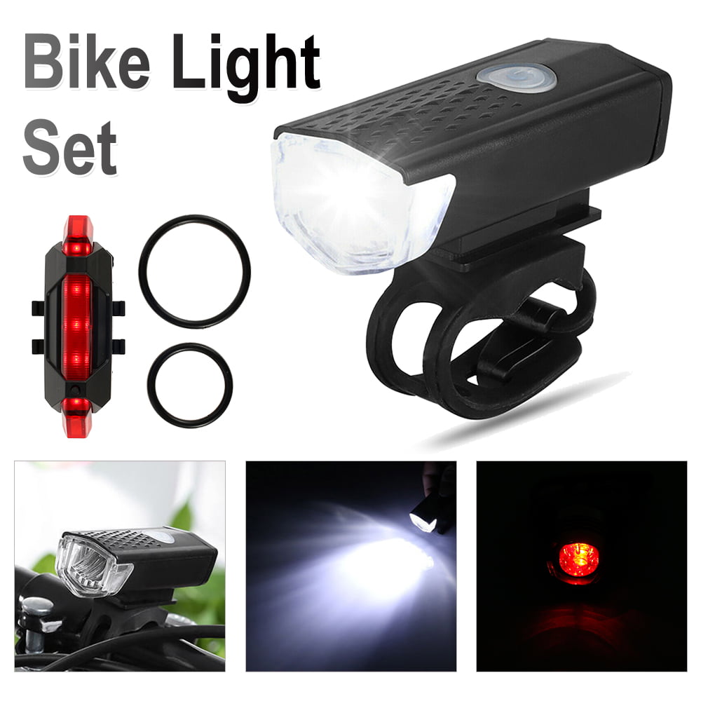 Rechargeable Mountain Bike Lights Bicycle Headlight Torch Front & Rear Lamp Set