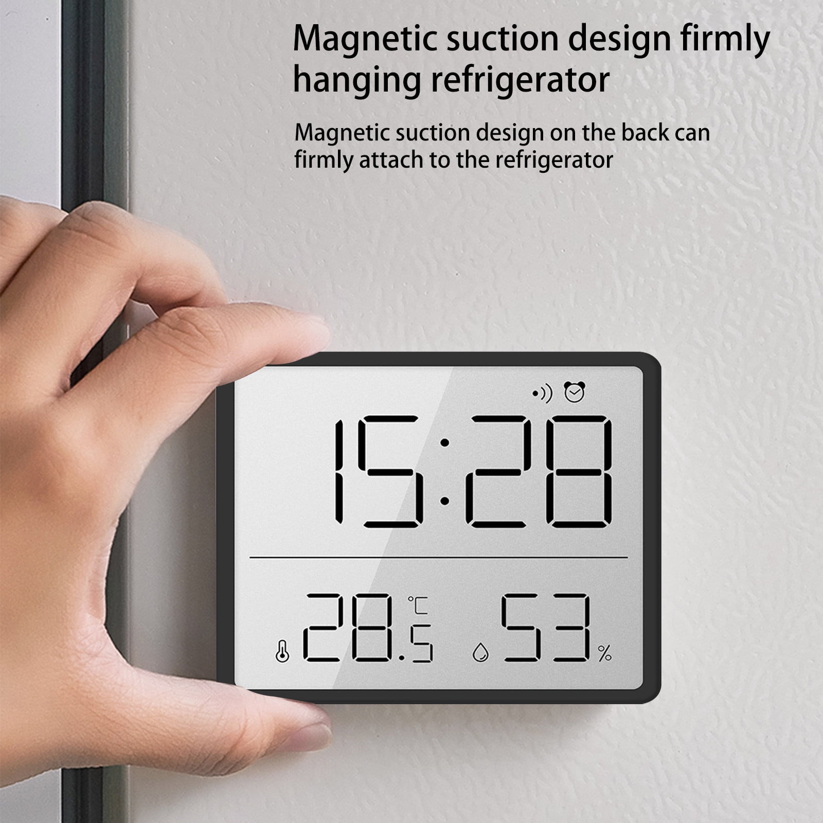 Weloille Small Digital Clock, New Upgrade Battery Powered Magnetic Clock Humidity Meter Thermometer High Accuracy Temp Date Display LCD Number Indoor Outdoor Travel