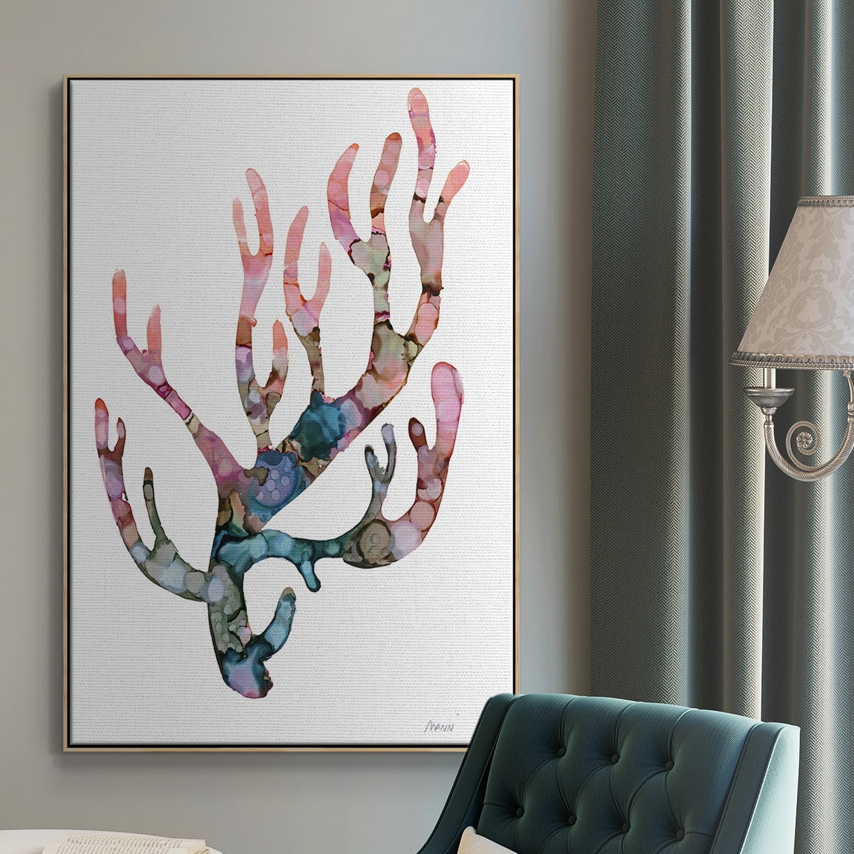 Sea Coral II Framed Premium Gallery Wrapped Canvas - Ready to Hang - 17 x 25 - Natural Wood Floating Frame