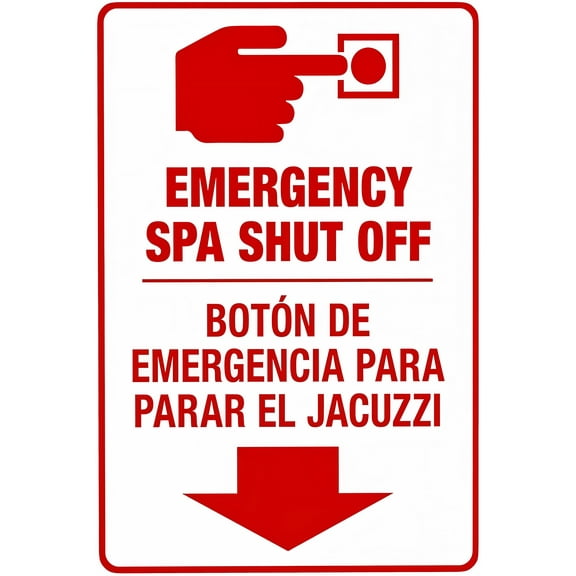 Emergency Spa Shut Off Sign (Bilingual English Spanish) - 8"x12" Retro Aluminum Metal Tin Sign, Vintage Pool Spa Safety Warning Decor