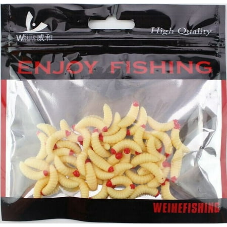 WYQLFSB 50PCS 2.4cm Maggot Grub Soft Baits Worms Fishing Lures Plastic Beige