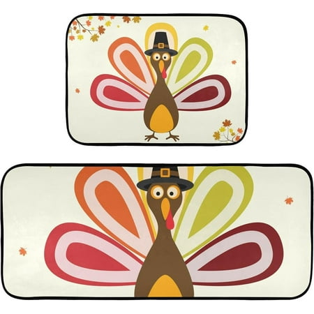 

Hyjoy 19.7 x47.2 +19.7 x27.6 Thanksgiving Turkey 2 Pieces Kitchen Rug Cushioned Anti-Fatigue Kitchen Rugs Set for Home Office Laundry