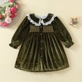 thumbnail image 4 of KYAIGUO Toddler Baby Girls Velvet Tutu Dress Infant Flare Sleeve Princess Skirt Spring Fall Birthday Party Wedding Dresses for 9M-6Y,Green, 4 of 10