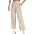thumbnail image 2 of High Waisted Work Pants for Women Women's Solid Color Slicker Slim Slim Pocket High Waist Wide Leg Pants With Belt Wide Leg Casual Suit Pants Ndbuld Beige M, 2 of 6