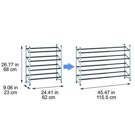 MAINSTAYS 4-TIER EXPANDABLE STACKABLE CLOSET STORAGE SHOE RACK ORGANIZER SHELF, UP TO 20 PAIRS, METAL, BLACK, SILVER
