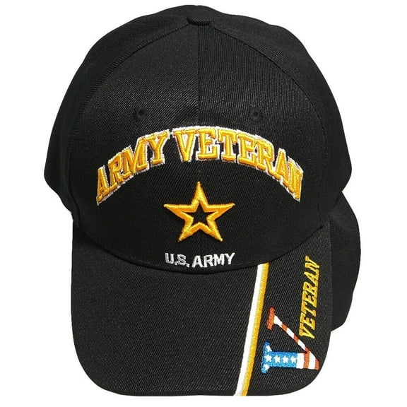 Army Star Veteran V On Bill Black Embroidered Cap Hat CAP491K - Licensed