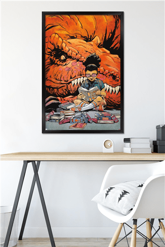 Marvel Moon Girl & Devil Dinosaur - Reading Wall Poster, 22.375" x 34" Framed