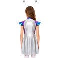 thumbnail image 3 of iiniim Girls Dance Outfit Metallic Cap Sleeve Zip Up Dress with Headband Robot Theme Performance Wear Blue 8, 3 of 7