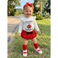 thumbnail image 5 of RUINIXCW Baby Girl Ladybug Outfit Letter Print Long Sleeve Romper Dot Print Ruffled Shorts Stockings and Bow Headband 4 Piece Fall Set, 5 of 8