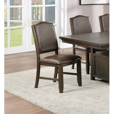 Kitchen Dining Room Rustic Espresso Faux Leather 2pcs Dining Chairs Upholstered Cushions Seat Back