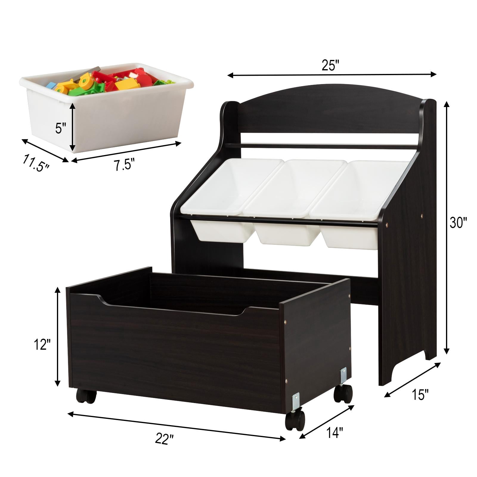 Giantex Wooden Kids Toy Storage Organizer, Toddler Furniture Storage Unit w/Wheels for Child's Bedroom Playroom, Espresso