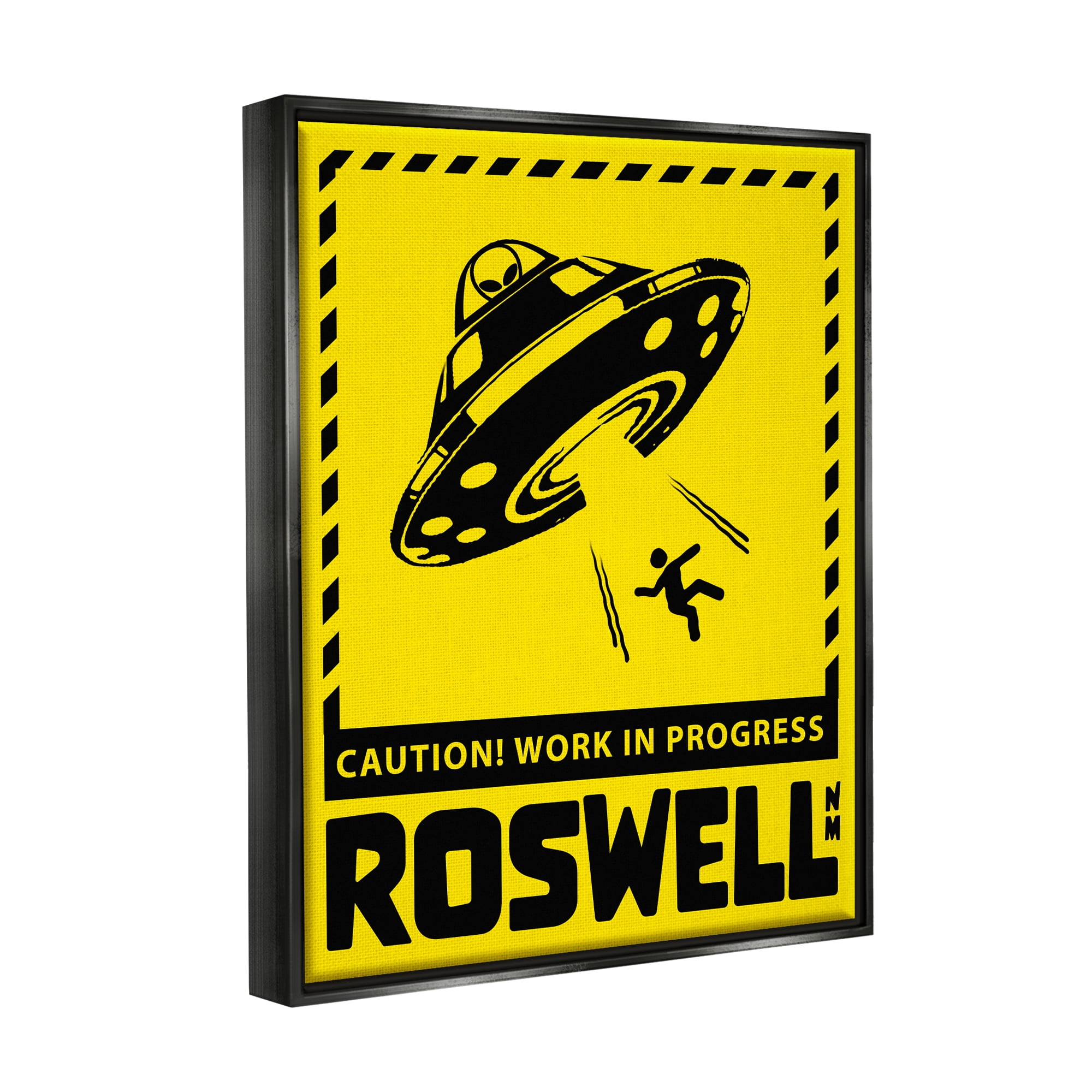 Stupell Industries Caution Roswell NM Alien UFO Travel & Places Painting Black Floater Framed Art Print Wall Art