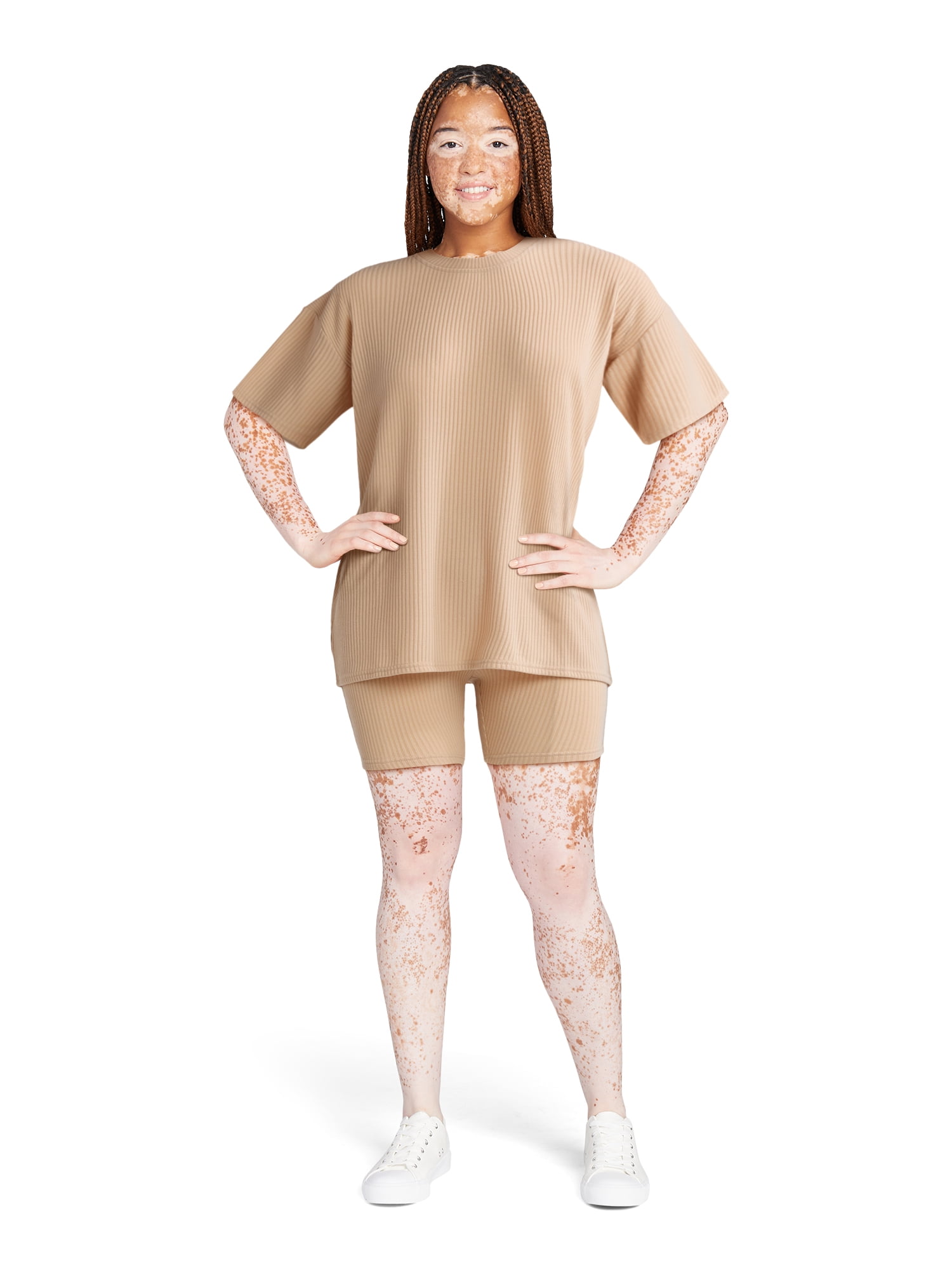 Lissome Women's and Women’s Plus Oversized Knit Tee and Bike Shorts Lounge Set, 2-Piece, Sizes S-4X
