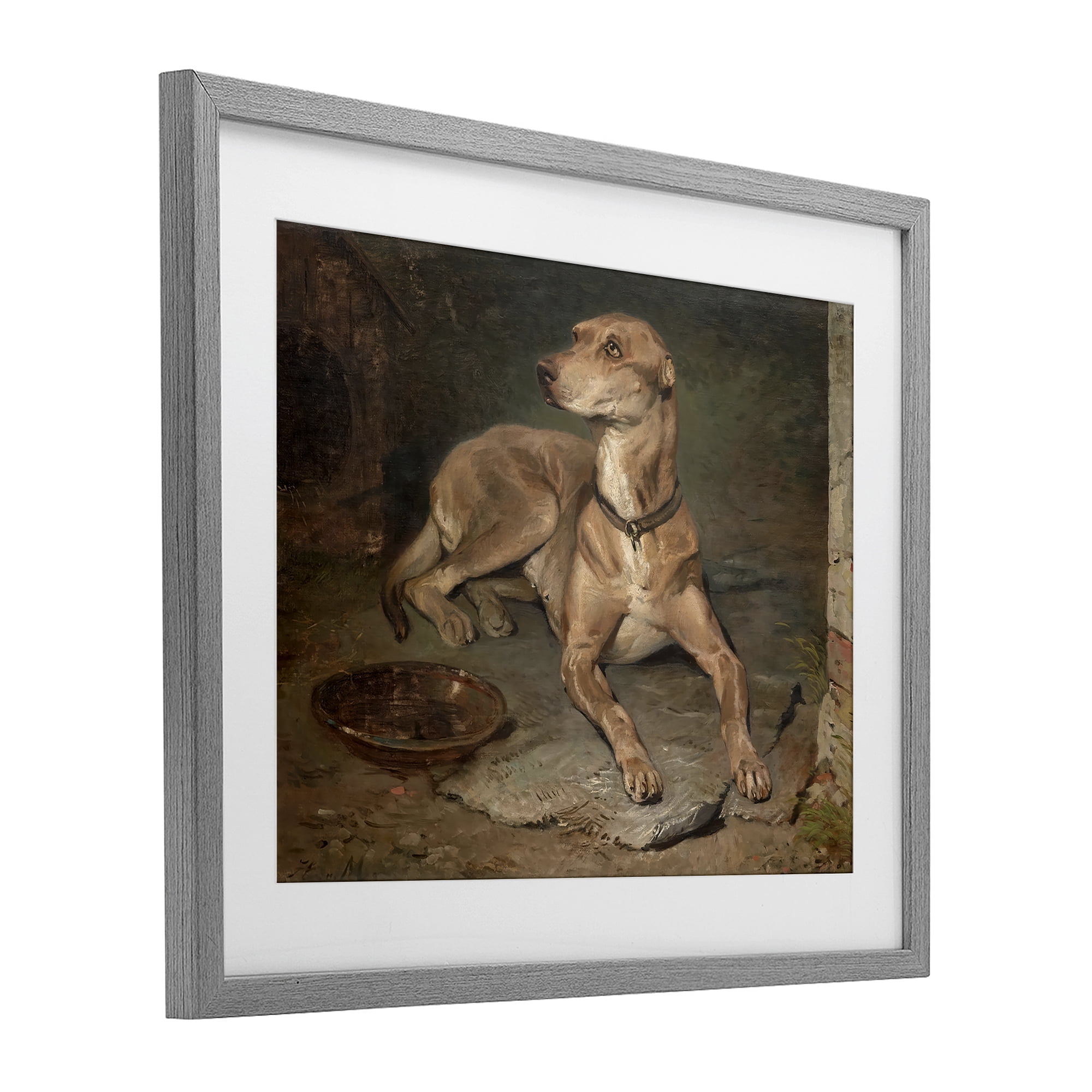 Stupell Industries Historical Dog & Bowl Gray Framed Print Under Glass, design by Lil' Rue