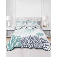 thumbnail image 3 of Teal Navy Blue Coastal Queen Size Down Alternative Comforter, Lightweight Comforter Quilt Bedding Set with Pillow Shams Coral Jellyfish Nautical All Seasons Bed Comforter Duvet Insert 90"x96", 3 of 7