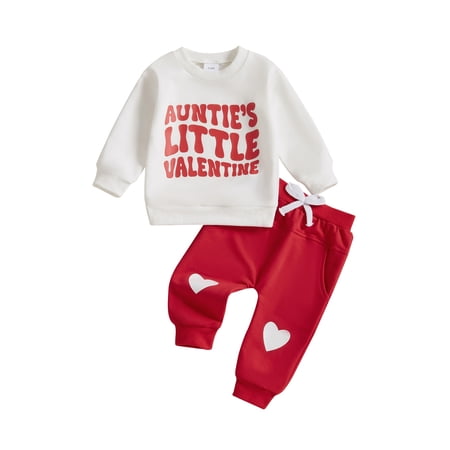 

Okbabeha Toddler Baby Boy Girl Valentine Outfit Infant Letter Print Long Sleeve Sweatshirt and Heart Print Pants 2 Piece Spring Clothes