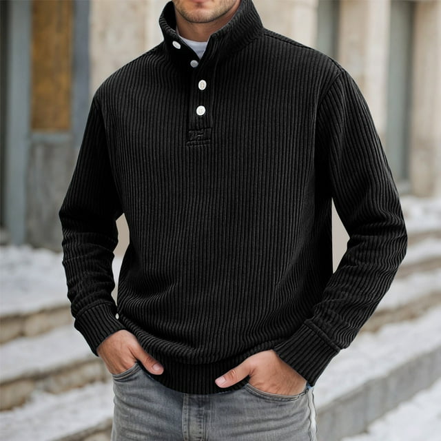 Mens Long Sleeve High Neck Sweatshirt with Button Placket and Digital Print Design for Everyday Casual Fall Season