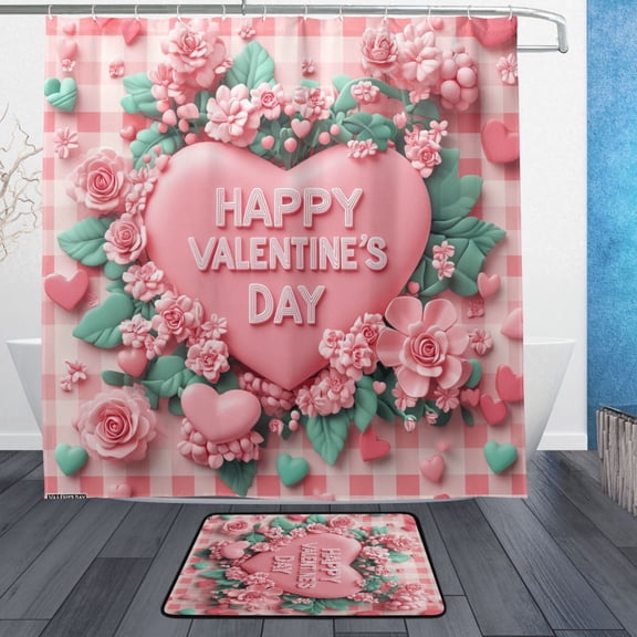 BZSMCE Shower Curtain and Bath Accessory Set,Charming Valentine’s Garden Pattern
