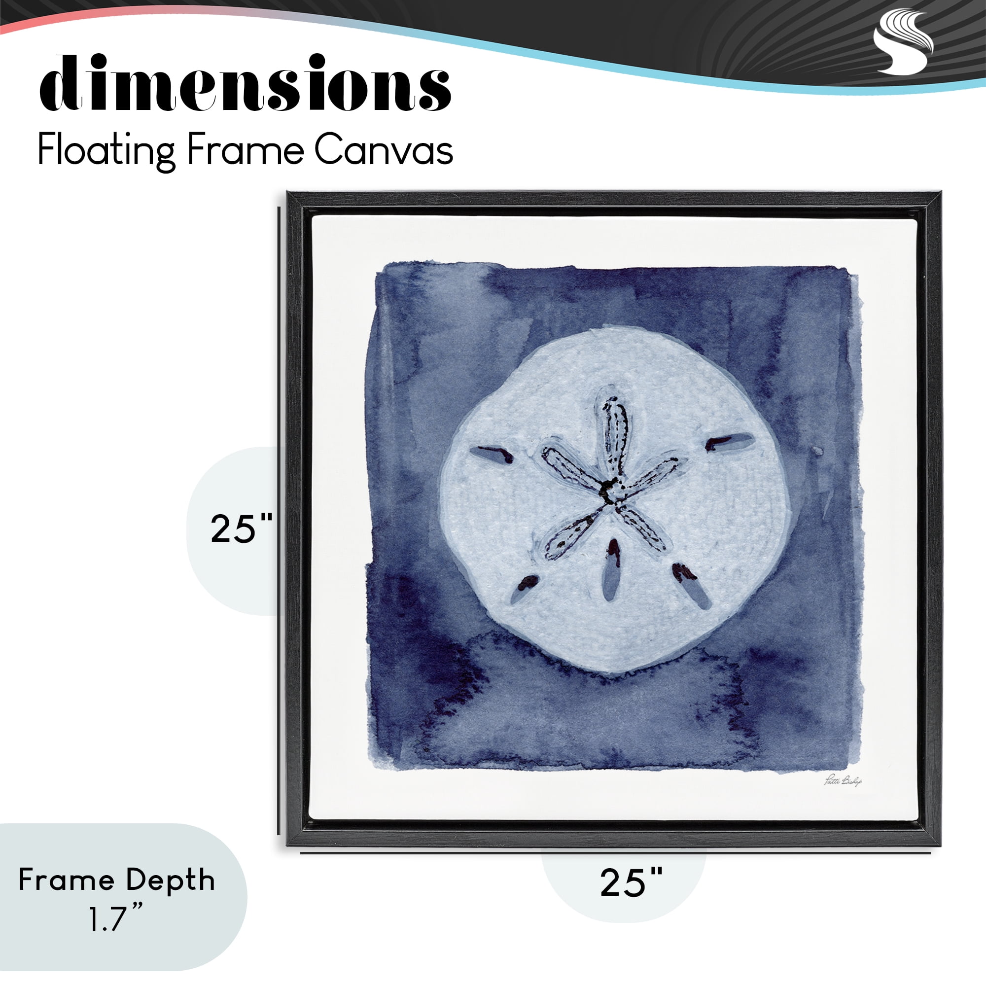 Stupell Industries White Sand Dollar on Indigo Black Framed Floater Canvas Wall Art, design by Patti Bishop