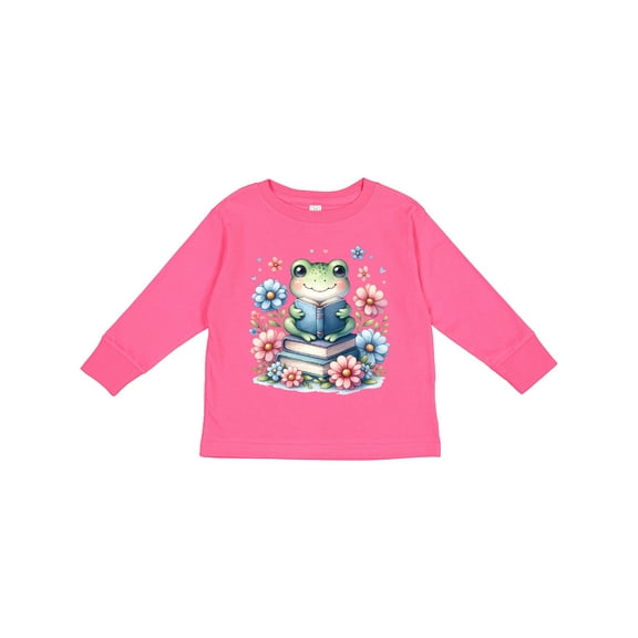 Inktastic Book Lover Reading Frog Librarian Girls Long Sleeve Toddler T-Shirt