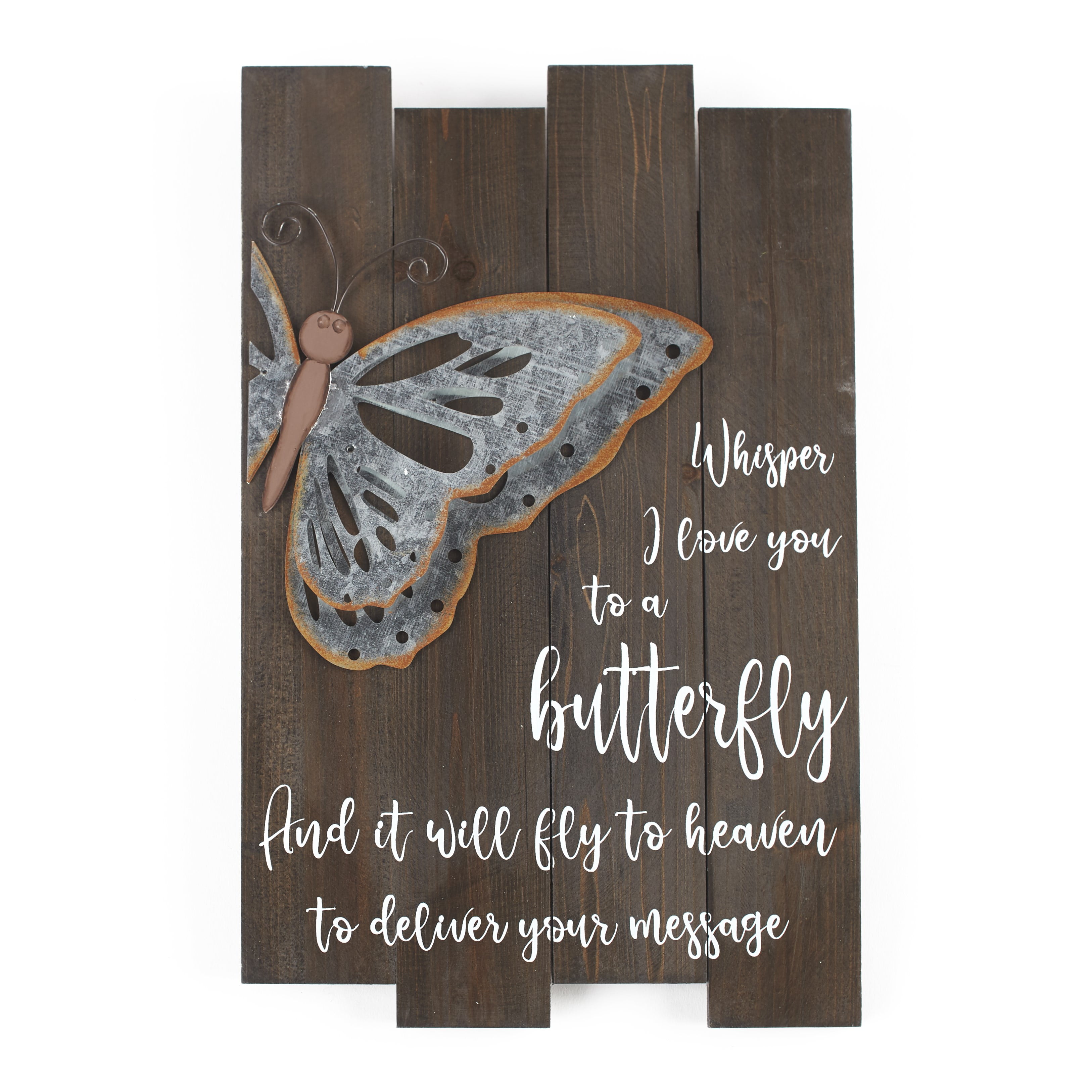 Rustic Country Garden Plaque Joy Grows In Contented Hearts Butterfly Butterflies 